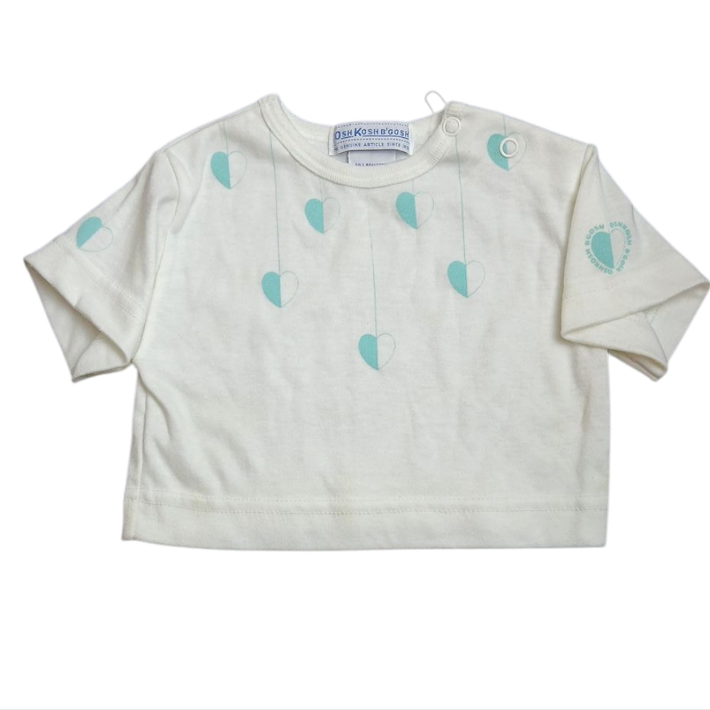 VTG‎ Osh Kosh B'gosh Kids White Shirt with Teal Heart Accents 12 Mos